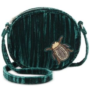 NWOT Steve Madden Bottle Green Velvet Beetle Embellished Mini Crossbody Pouch